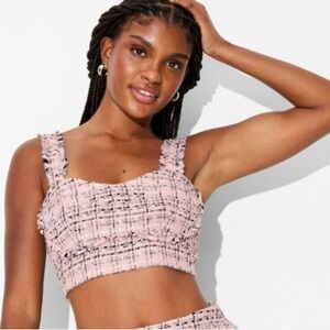 Wild Fable Pink Tweed Crop Top